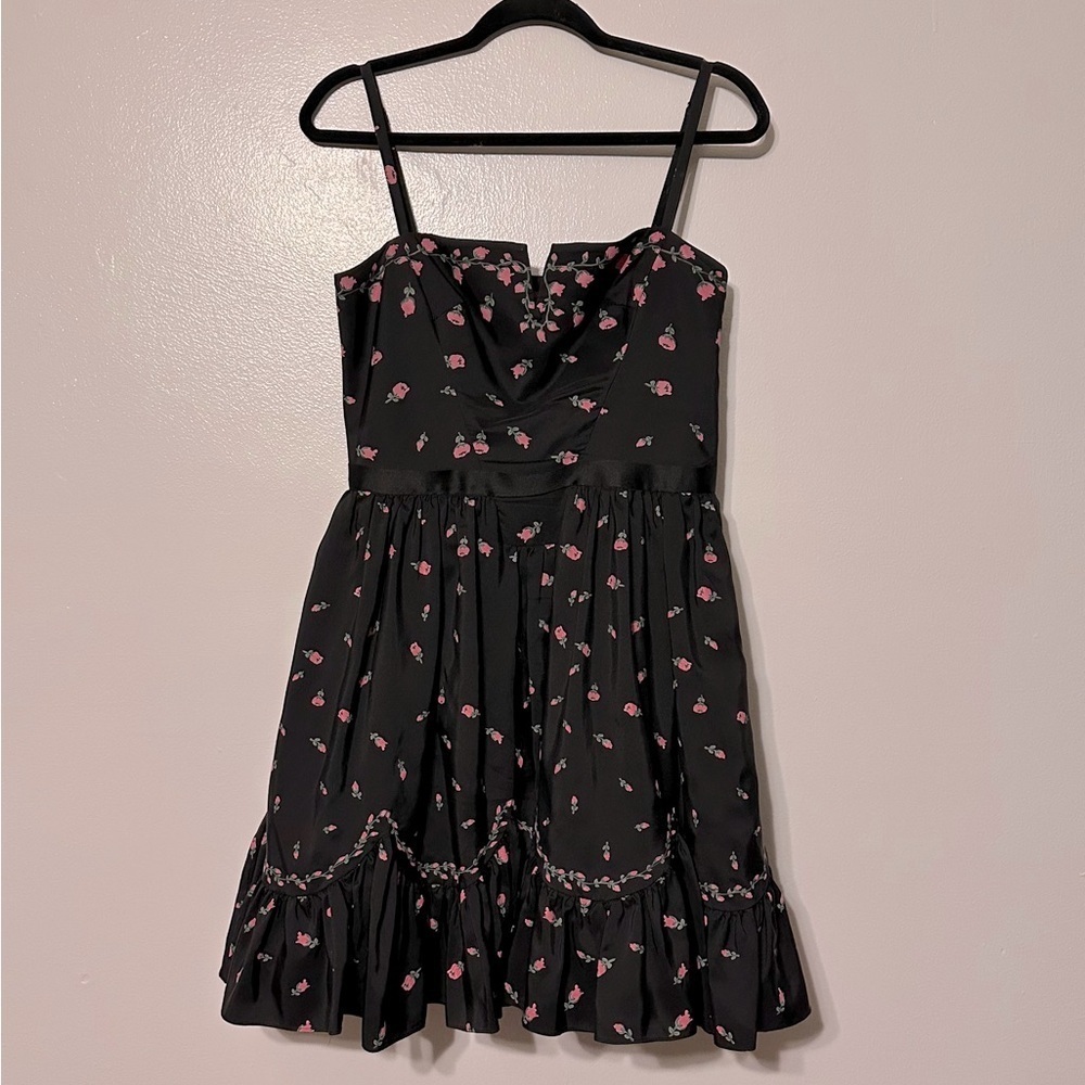 Betsey Johnson Rosebud Garden Tea Party Dress in Black Silk Mini Corset